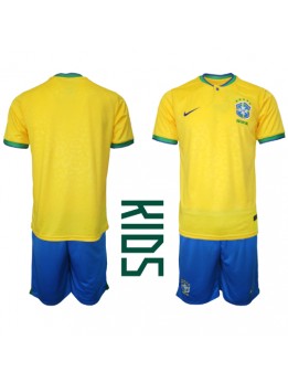 Otroški Nogometna dresi replika Brazilija Domači SP 2022 Kratek rokav (+ hlače)